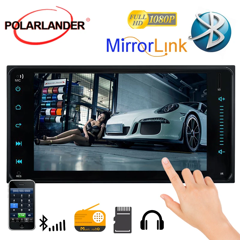 Универсальный 7 &quot2din сенсорный экран Bluetooth MirrorLink FM/AUX задняя камера MP5 плеер для