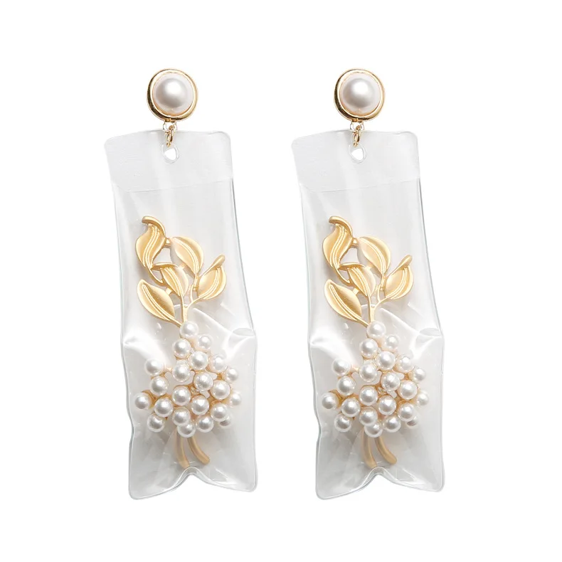 S925 Silver Vintage Transparent Gold Color Simulated Pearl Leaf Walking Show Drop Earrings for Women Party Jewelry Pendientes | Украшения и