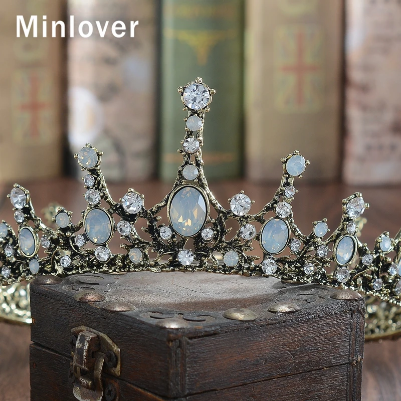 Minlover Винтаж Полный круг барокко Стразы для женщин диадемы Короны невесты диадема головной убор Свадебные аксессуары для волос ювелирные изделия G175