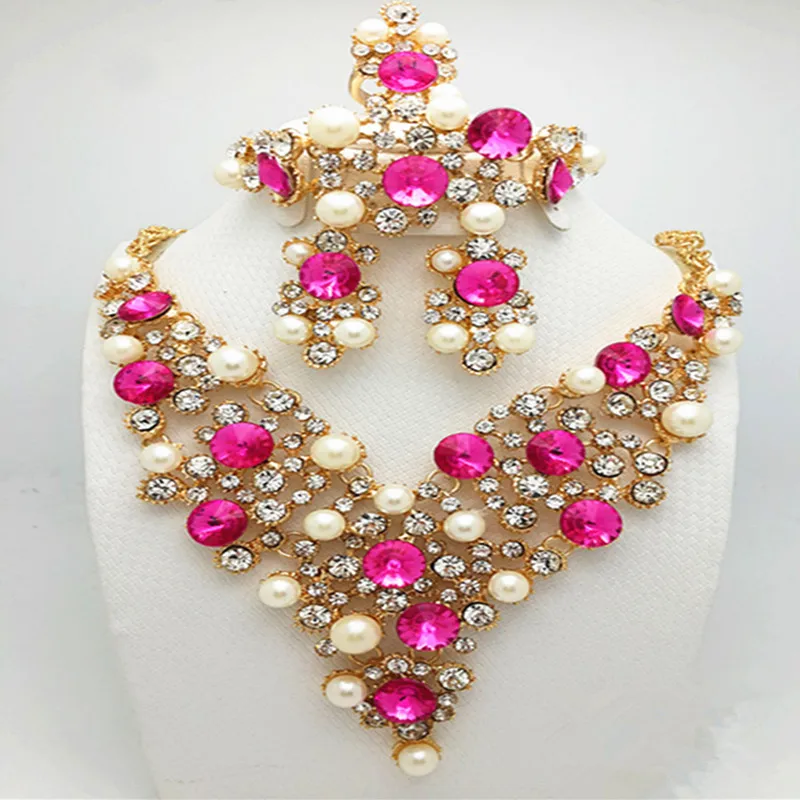 Комплект свадебных украшений с имитацией камней красного и синего цвета