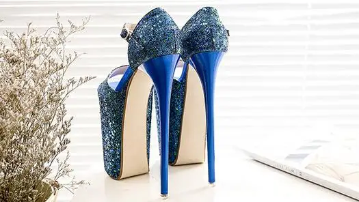 LLXF zapatos/Босоножки; большие размеры 34-41, 42, 43; женские туфли на шпильке с блестками; женские туфли-лодочки с пряжкой на высоком каблуке 20 см; sapato