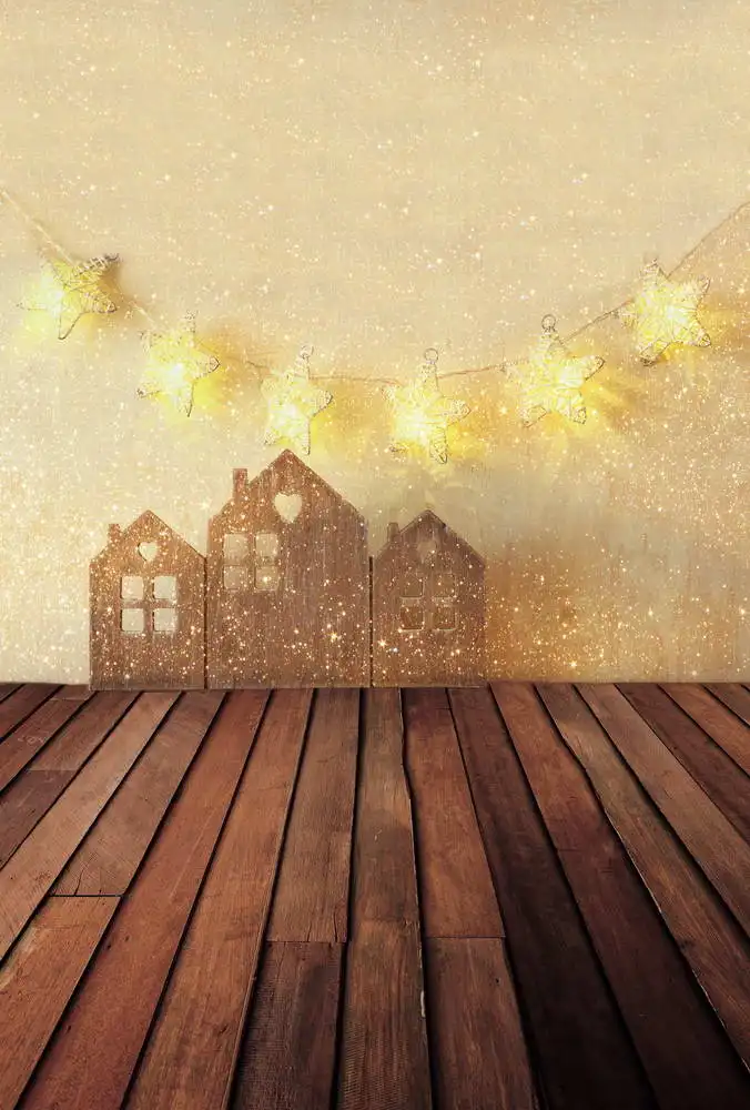 

5x7ft Glitter Stars Wood House Floor Washable One Piece No Wrinkle Banner Photo Studio Background Backdrop Polyester Fabric