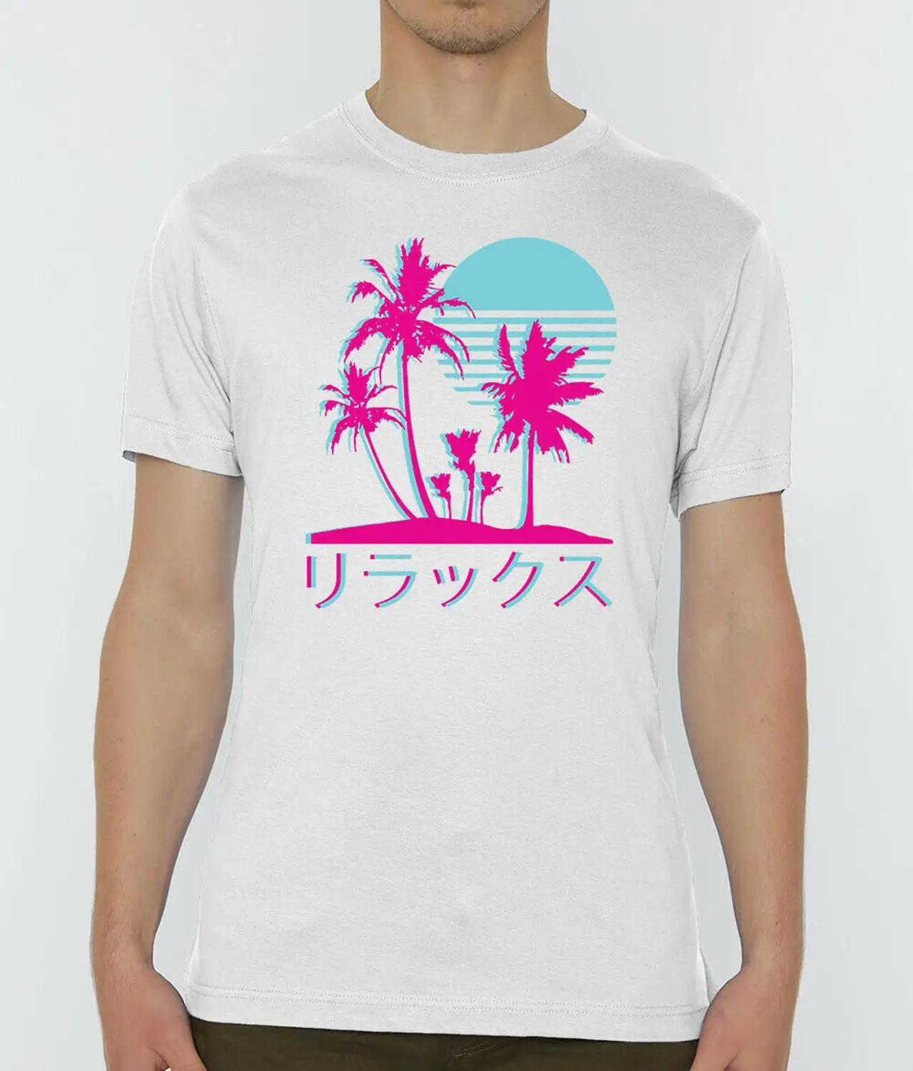 

Vaporwave Aesthetic Miami Vice Style Sunset Printed Men'S T-Shirt New Round Neck Summer Cotton Fitness Clothing Movie T Shirt