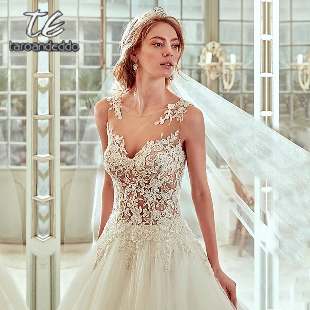 Vestido De Noiva свадебное платье из тюля без рукавов с аппликацией на спине и пуговицами сзади