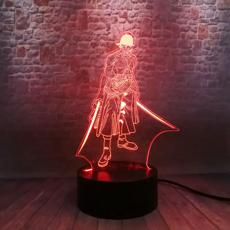 Ророноа Зоро из аниме 3D Иллюзия светодиодный Красочные мигающий светодиод