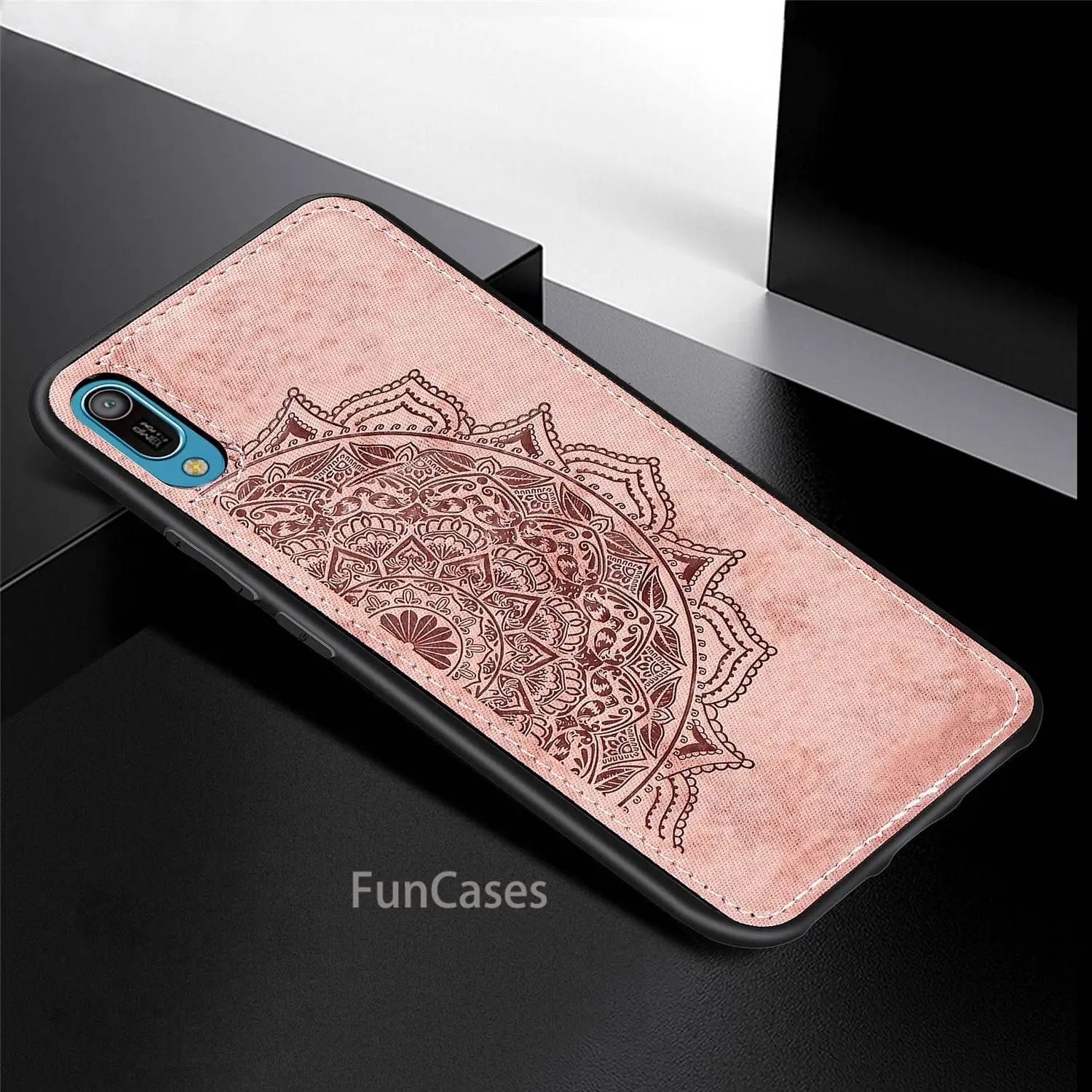 Тканевый рельефный чехол с 3D текстурой для huawei Y6 Pro 2019 ТПУ + ПК Магнитный мандала