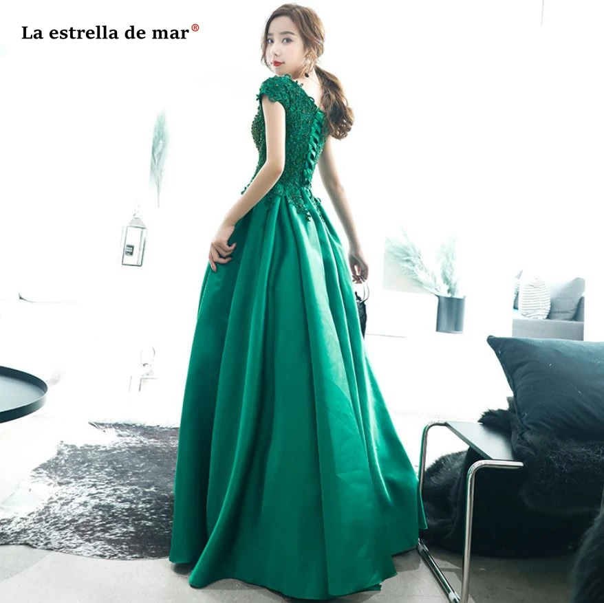 Vestido madrinha2019 новое из кружева, с вырезом на шее атласный с коротким рукавом линия зеленый бордовый мусульманский Свадебный Гость длинное платье, Роба demoisell