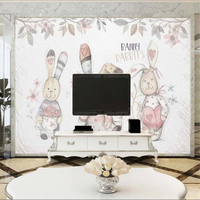 wellyu Custom wallpaper papel de parede Nordic clean rabbit doll plain TV background wall mural tapiz | Обустройство дома