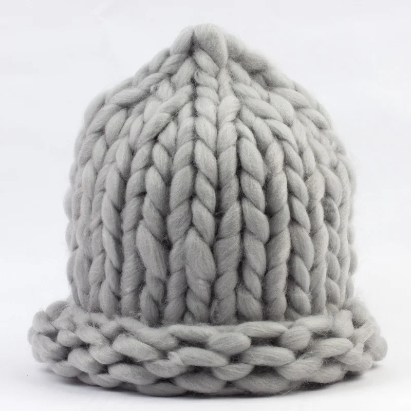 Light Grey Geebro, женская зимняя теплая шапка бини ручной работы, толстая вязаная шапка, вязаные шапочки карамельного цвета, женские шапочки - Цвет: Light Grey