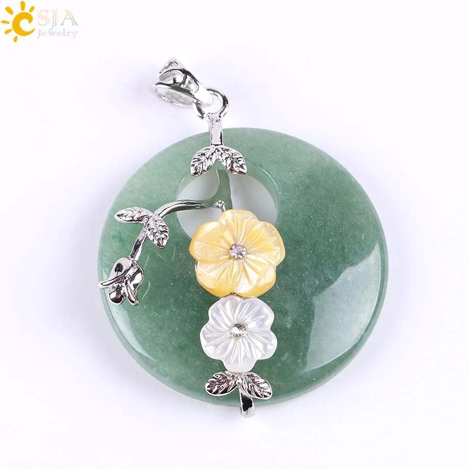 Green Aventurine CSJA натуральная чакра необработанные камни камень Подвески Роза цветок оболочки бусины розовый кварц фиолетовый veins onyx белый кристалл ювелирные изделия E687 - Окраска металла: Green Aventurine