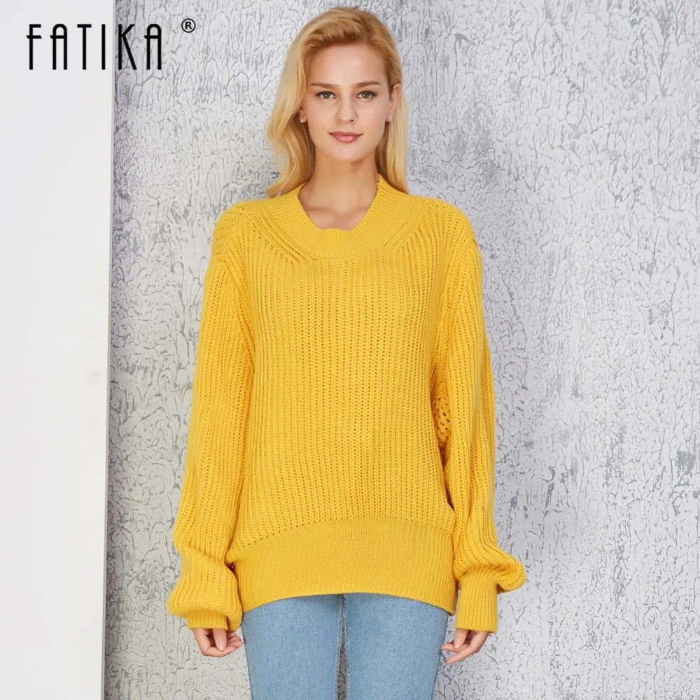 

FATIKA Winter New Fashion Women Sweaters And Pullovers Hollow Out Round Neck Knitted Sweaters Casual Oversize Jumper Tops