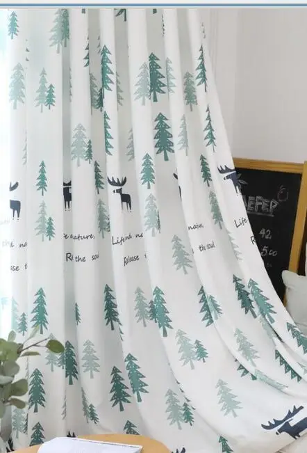 1pc Green Curtain Современный простой зеленый Соснового Бора Затемняющая штора Для Гостиная мультфильм милый олень для детского Спальня окна и двери AH8 - Цвет: 1pc Green Curtain