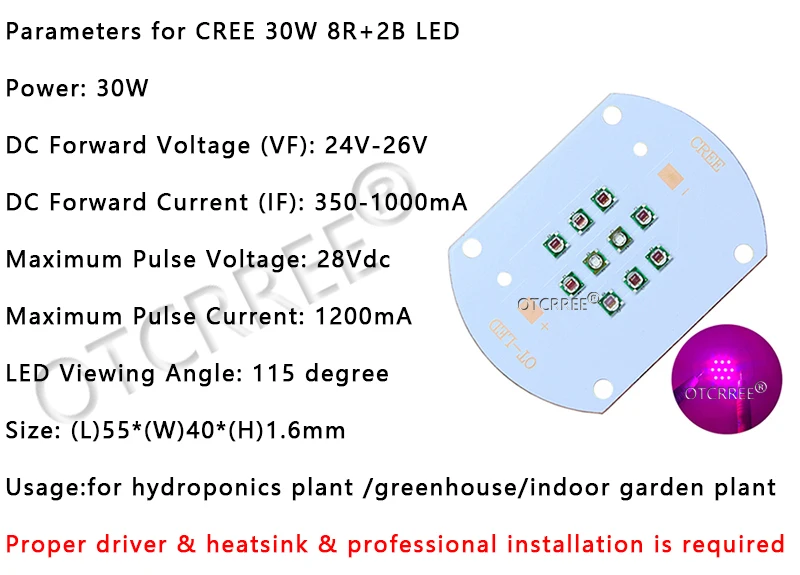 30W Cree XP-E Plant Grow Multi-Chip LED Lamp Light Deep Red 660nm+ Royal Blue 450nm Diode Bulb+Driver For Plant Fruit Growth