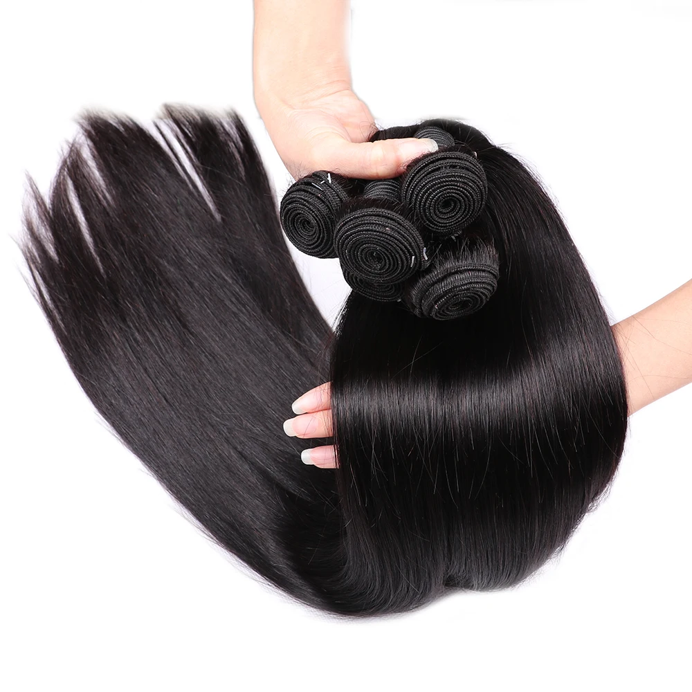 Объемные бразильские прямые пучки волос с фронтальной Remy человеческий переплет