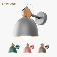 nordic wall lamp iron solid wood combination wall light round led wall lamp bedside room bedroom wall lamps macarons creative