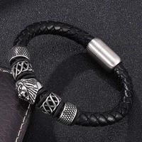 punk men jewelry black leather bracelet stainless steel charms bracelets with strong magnet clasp fashion jewelry bb0072