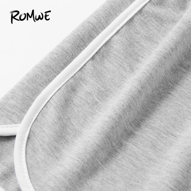 ROMWE Ringer Slub шорты серые женские повседневные шорты для фитнеса для тренировок модные летние шорты с эластичной резинкой на талии
