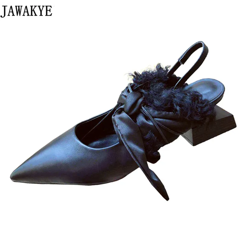 Женские босоножки с бантом туфли лодочки на среднем каблуке острым носком и