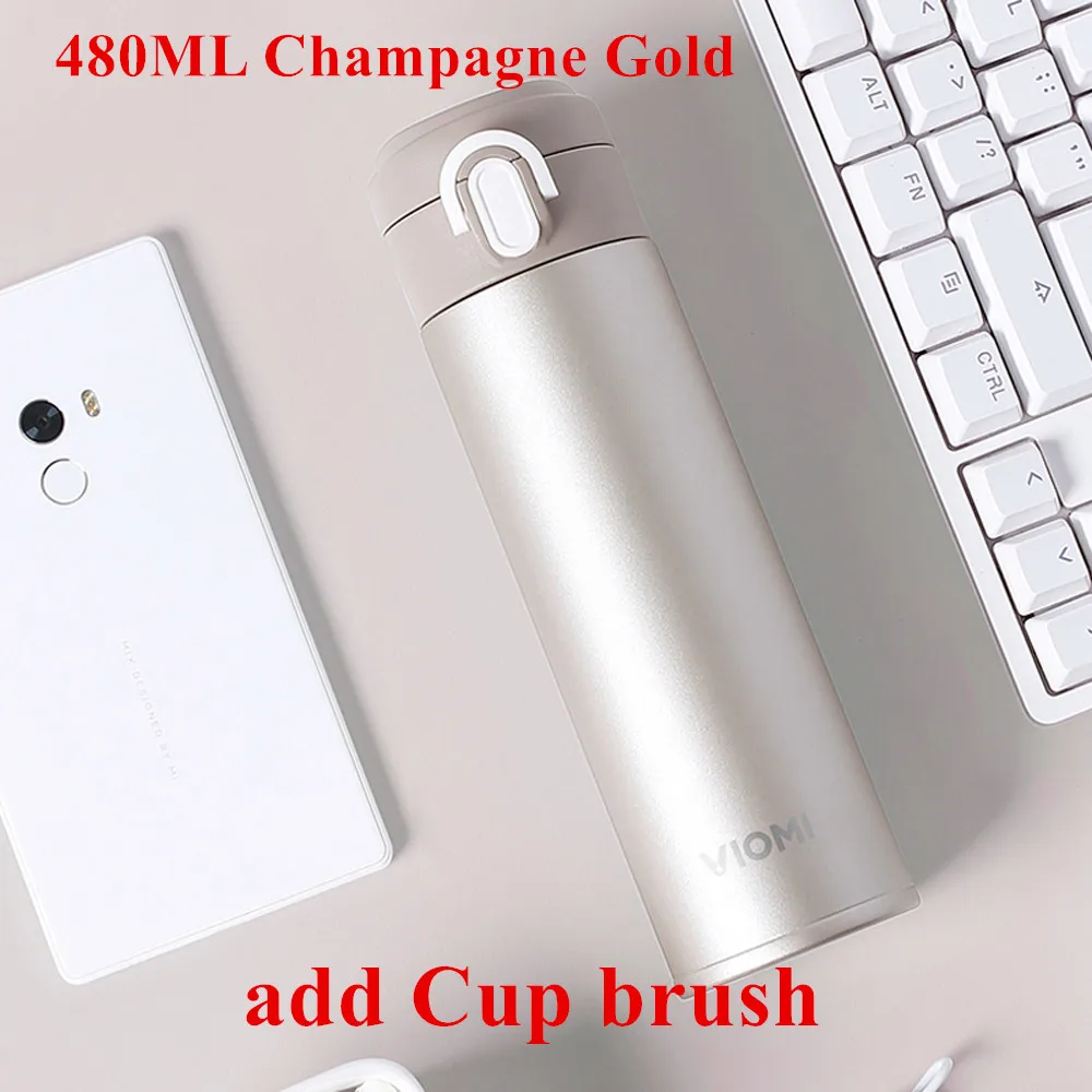 480ML add Cup brush Термос Xiaomi Mijia VIOMI, чашка из нержавеющей стали, колба, бутылка для воды, чашка, 24 часа, термос, 300 мл, одна рука, Вкл/закрывает - Цвет: 480ML add Cup brush