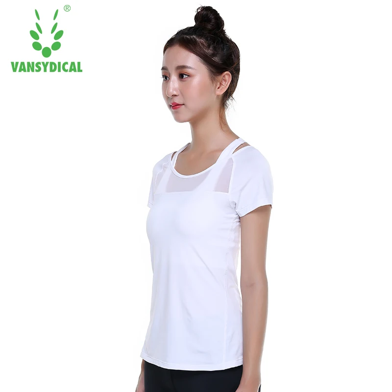 Vansydical женские сексуальные полой спины спортивные футболки с коротким рукавом