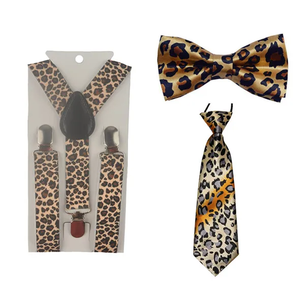 leopard print Комплект из 3 предметов для мальчиков и девочек; Детский комплект на подтяжках с бабочкой и галстуком-бабочкой; комплект с подтяжками для свадебной вечеринки; TR0004 - Цвет: leopard print