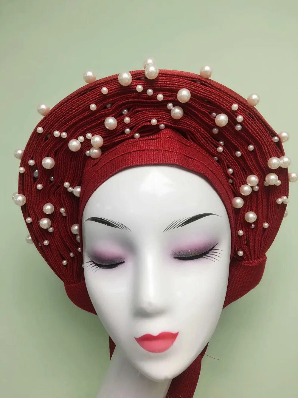 Африканская Женская шаль ASO OKE авто-геле для вечерние горячая Распродажа нигерийская Кружевная повязка на голову красная кружвная ткань 1 шт./лот