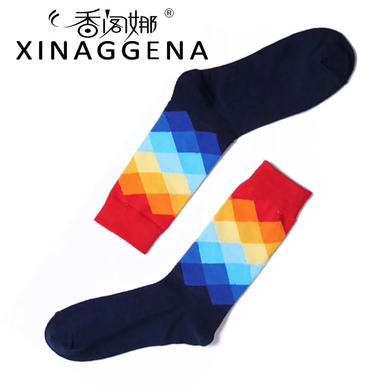Счастливые носки радужного цвета Летние Стильные хлопковые мужские до колена