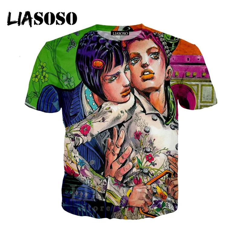2 LIASOSO, аниме, 3d принт, футболка для мужчин и женщин, Harajuku, joJo's, хип-хоп, причудливый, homme Adventur, футболка, рок, футболки, homme, футболка E835 - Цвет: 2