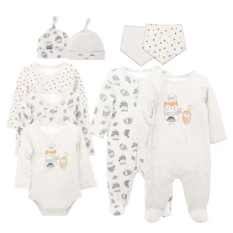 TZ6123 Kavkas/9 шт Newbonrn Комплект пижамы для детей для подарки бежевый для маленьких мальчиков комбинезон головные уборы костюм мультфильм печатных девушка боди на день рождения - Цвет: TZ6123