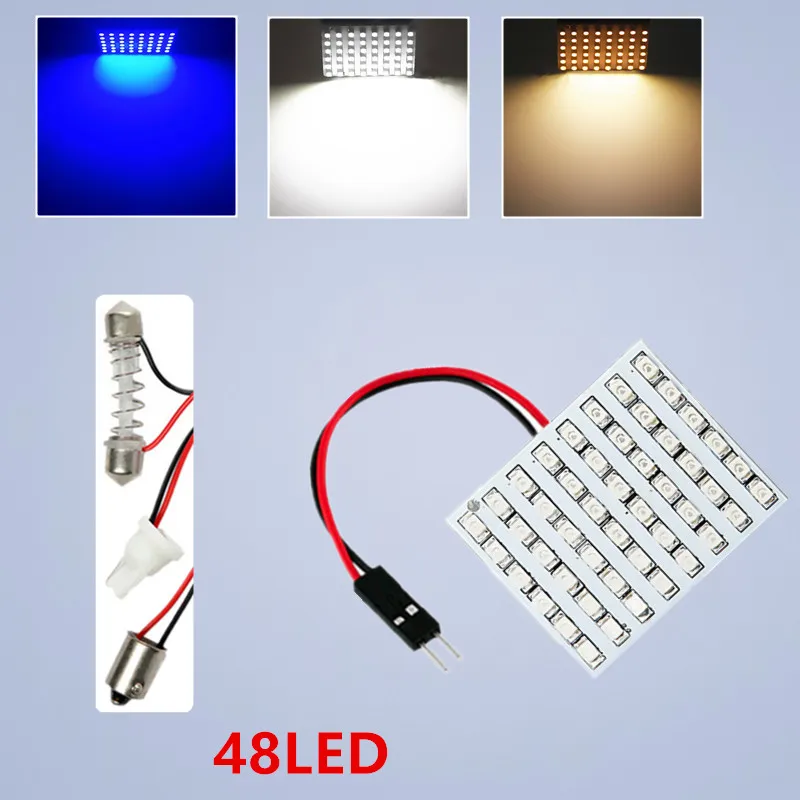 10 шт. 48 smd led 12 в панель светодиодов 3528 белый желтый синий w5w c5w t4w BA9S Автомобильная