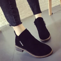 2018womens autumn shoes ladies black short boots for woman ankle boots female square low heels zipper scrub platform size35 40