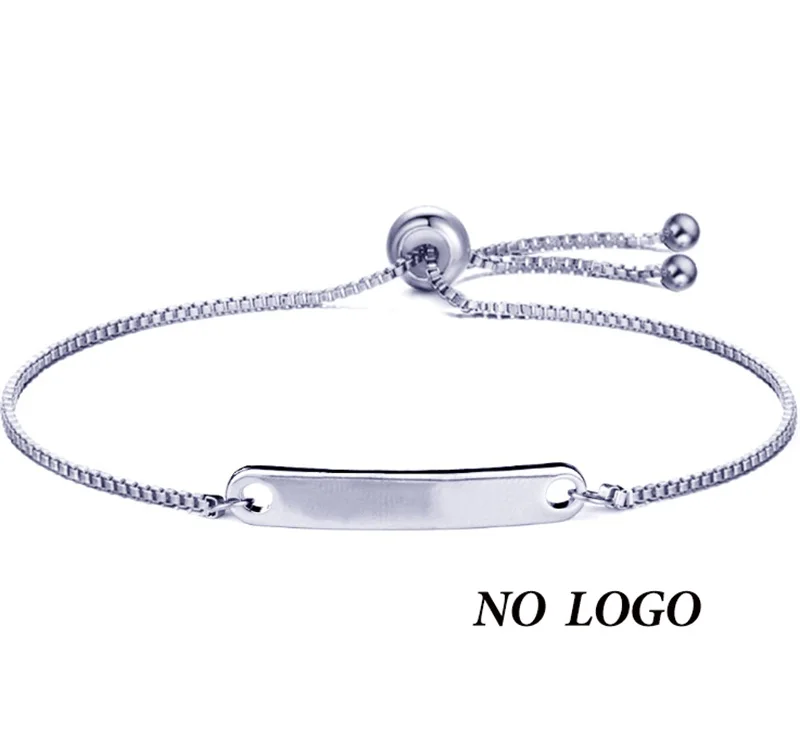 Silver No LOGO V. YA, индивидуальные браслеты из розового золота для женщин, нержавеющая сталь, выгравированное имя, серебряные браслеты, коробка, цепь для женщин, свадебный подарок - Окраска металла: Silver No LOGO