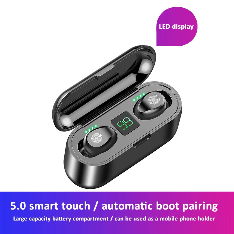 Беспроводные наушники F9 TWS Smart Touch, Bluetooth наушники 5,0, беспроводные наушники 8D, стерео гарнитура с зарядным устройством 2000 мАч
