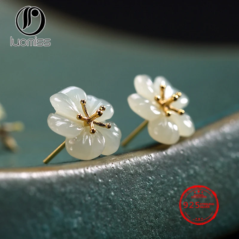 Настоящая женская серебряная шпилька Hetian с белым нефритом И цветком сливы |