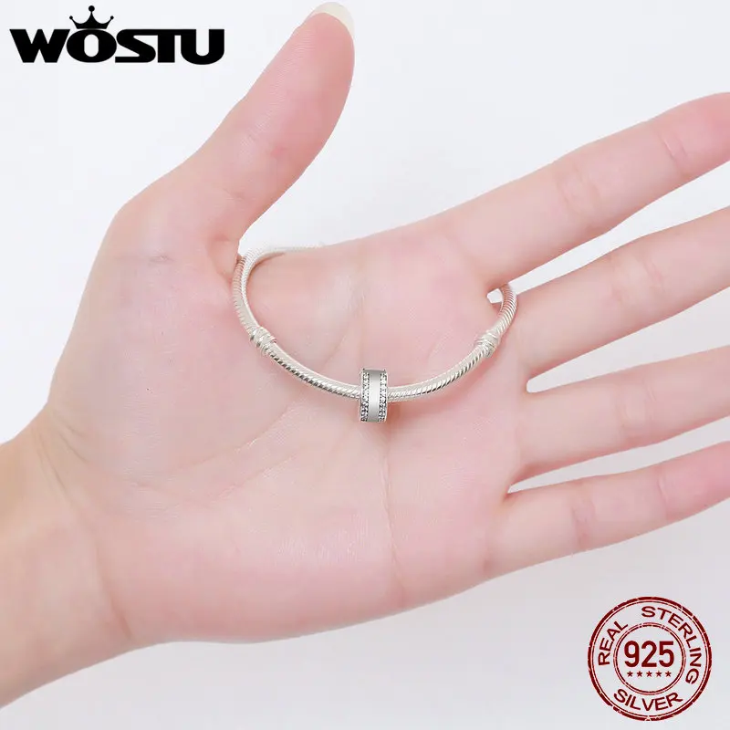 WOSTU 925 пробы Серебряный классический зажим с прозрачными чешскими бусинами подходит WOST очаровательный браслет модные DIY Ювелирные изделия BLC105
