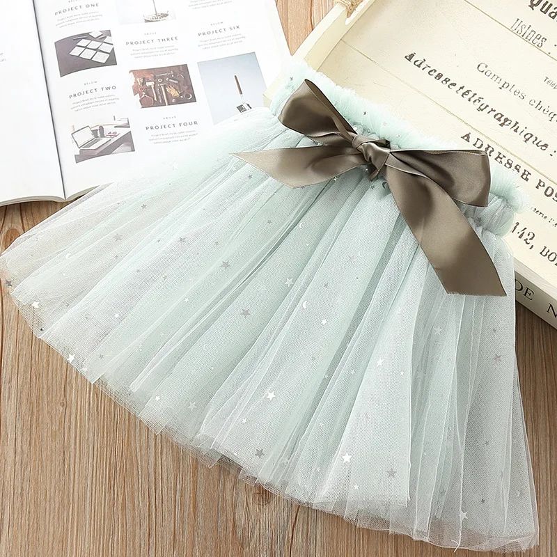 Детские юбки пачки с бантом и поясом для девочек детская одежда модные сетчатые
