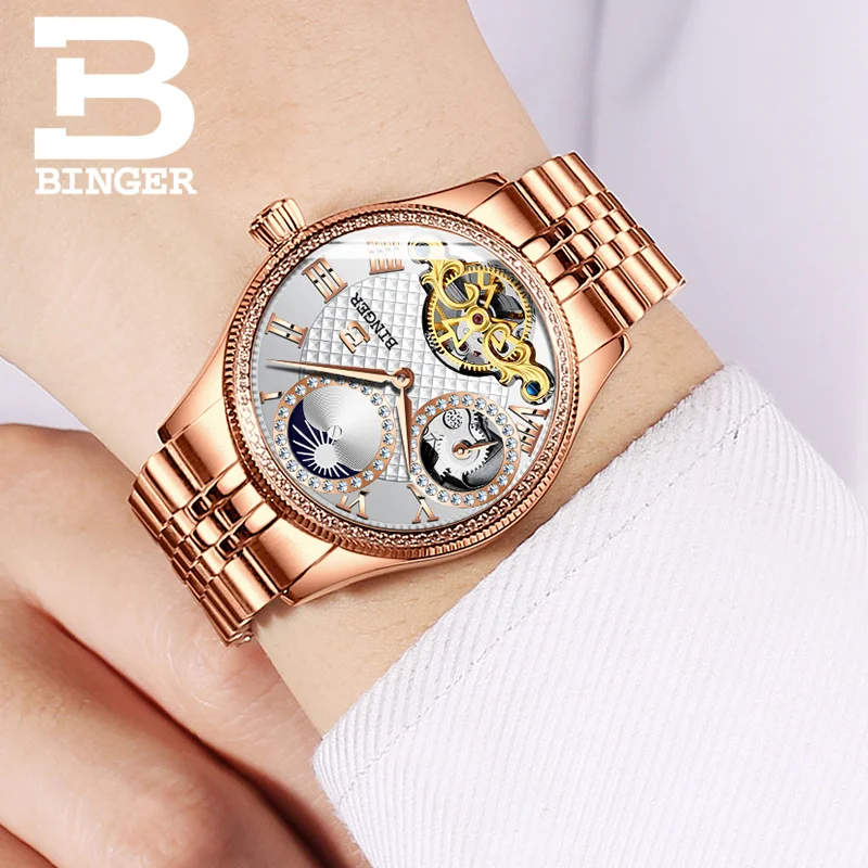 Швейцарские механические мужские часы Binger роскошный бренд скелетоны наручные