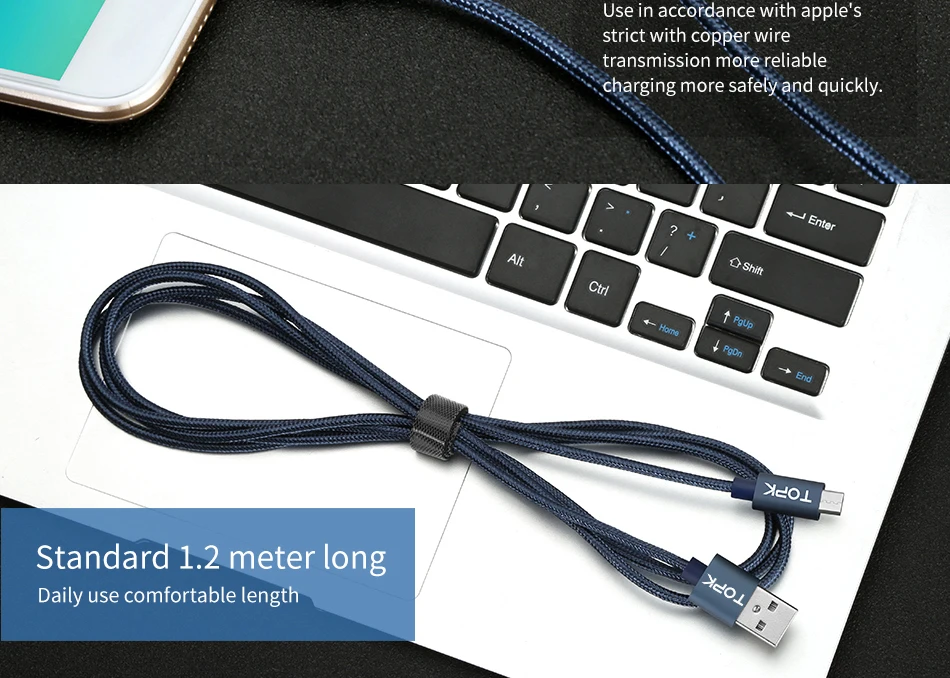 TOPK 3 Упаковка Алюминиевый нейлоновый Micro USB кабель 0,6 м/1,2 м/1,8 м зарядный кабель для мобильных телефонов для samsung Galaxy htc Android