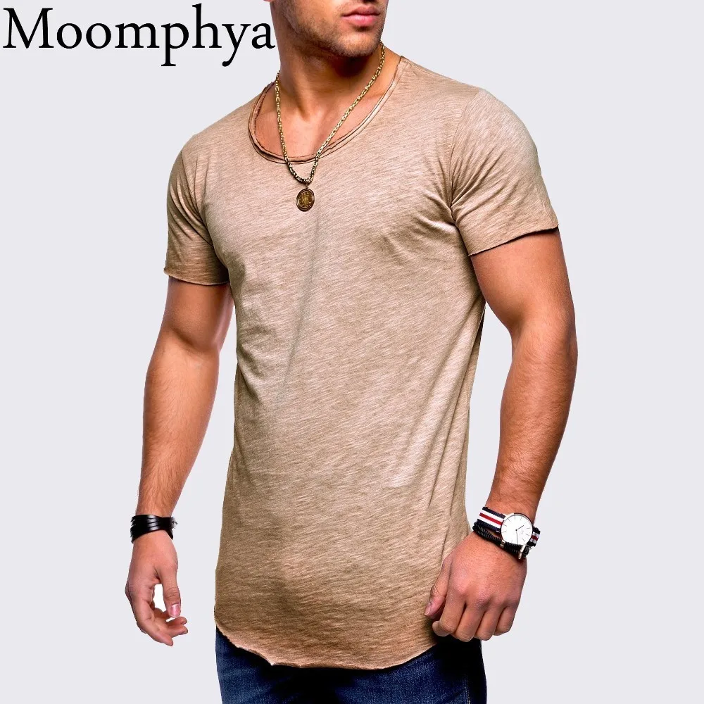 Moomphya, простая одноцветная крутая Мужская футболка, летняя футболка, Мужская удлиненная футболка в стиле хип-хоп с изогнутым подолом, уличная одежда, camisetas hombre