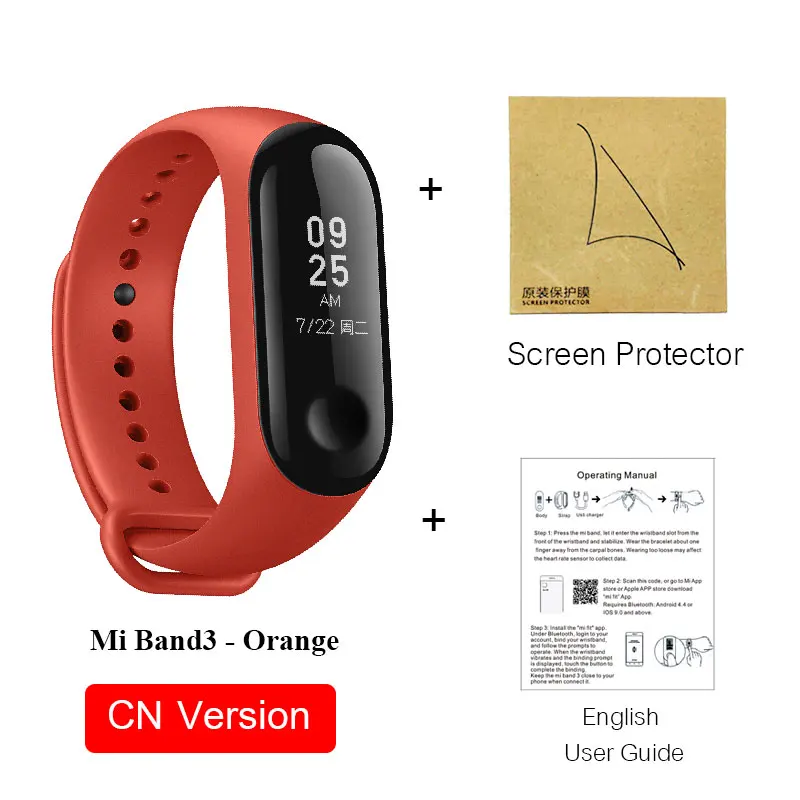 Orange.CN.Add.Film XIAO MI Band 3 Смарт Wriste Mi Band 3 с Orang черный синий пульсометр водонепроницаемый Сенсорный Экран фитнес-трекер Браслет - Цвет: Orange.CN.Add.Film