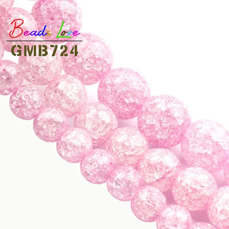 Оптовая продажа розовый треснутый Кварцевый Камень круглые свободные бусины для
