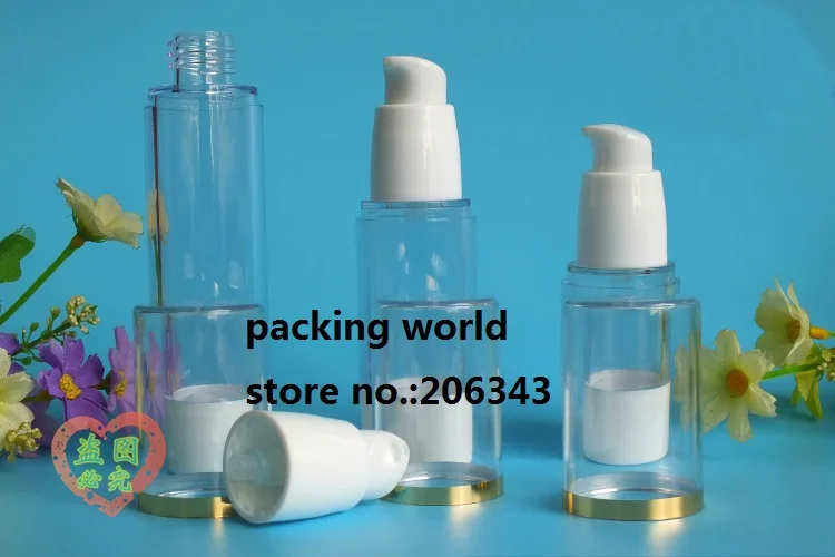 50 мл пластиковые безвоздушного бутылка с змеиной головы shapepump золотая линия