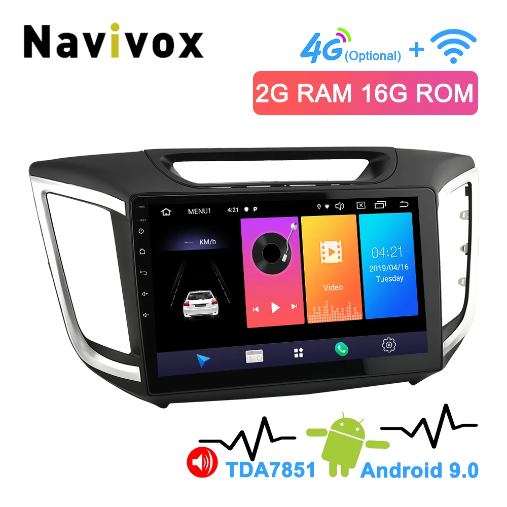Navivox 10," 2 Din Android 9,0 автомобильный DVD gps навигатор для hyundai Creta IX25- автомобильный мультимедийный плеер с 4G для опции