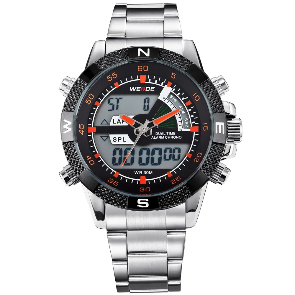 orange WEIDE часы Мужские лучший бренд класса люкс кварцевые мужские светодиодный цифровые часы мужские армейские военные спортивные наручные часы Relogio Masculino - Цвет: orange