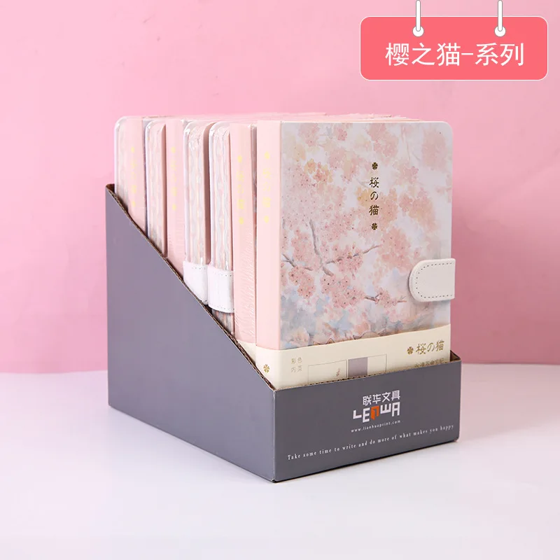 Lianhua 32K girl heart cherry blossom magnetic buckle account book hardcover notebook cute network red notebook