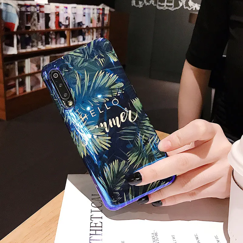 Чехол-светильник синего цвета для телефона Xiaomi 6X8 9 9SE, глянцевый мягкий чехол из ТПУ с летними листьями для Redmi Note7, задняя крышка, fundas Capa - Цвет: Green