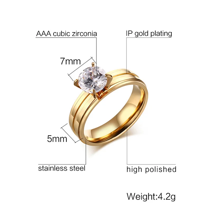 Vnox Обручение кольцо для Женский Золотой Цвет Нержавеющая сталь большой камень