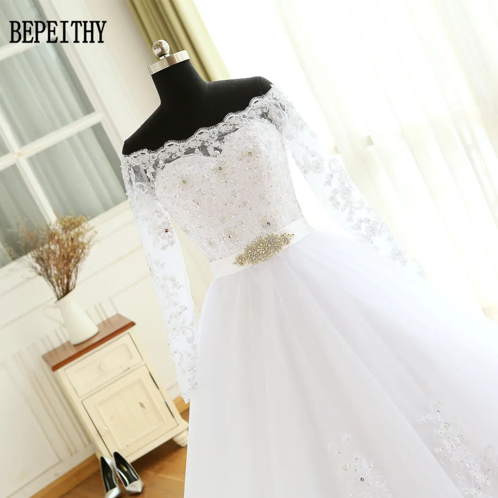 Платье для свадьбы BEPEITHY платье с длинным рукавом и бусинами 2019|robe de mariage|long sleeve bride