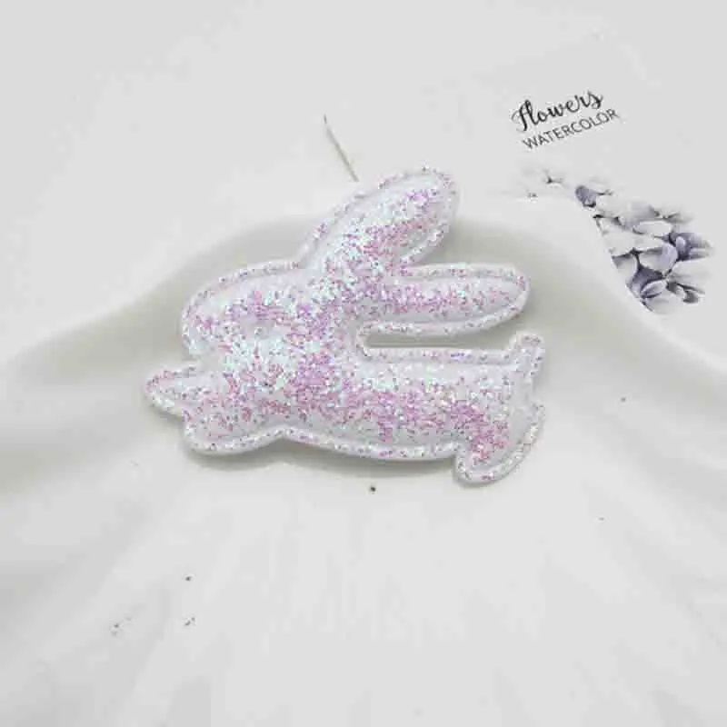 

5*5cm 40pcs/lot shiny Rabbit head in gold dust diy Padded Applique For Children cloth Headdress Accessories free shipping