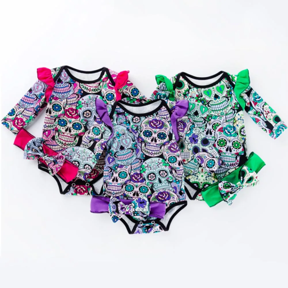 Комбинезон с принтом черепа пижама на Хэллоуин для маленьких девочек новинка